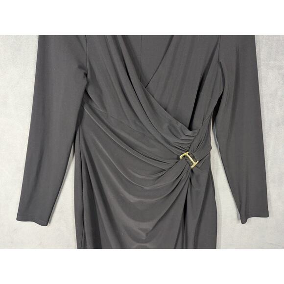 Ralph Lauren Dress Black Size 12 Faux Wrap - Picture 3 of 10